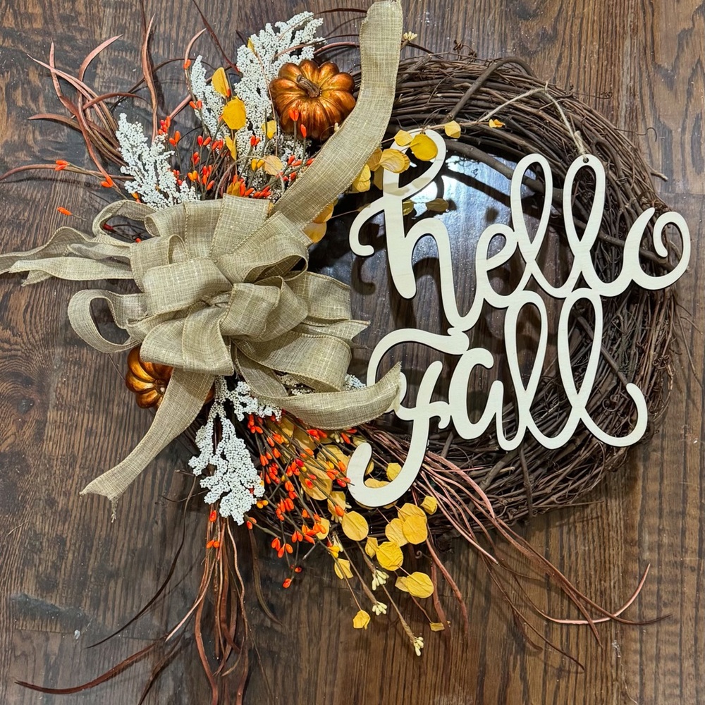 Hello Fall Wreath with Bow and Floral Accents